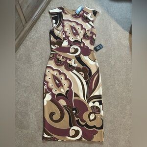 Express Pink Tan Sheath Midi Zipper Abstract Print Sheath Dress Sleeveless XS